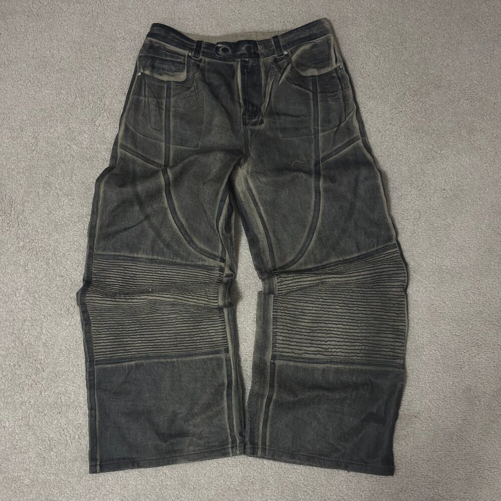 Vintage Washed Black Baggy Wide Leg Jeans Y2K